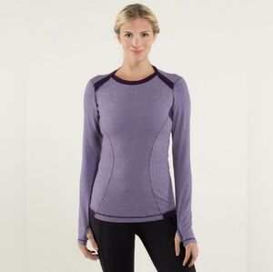 Lululemon Base Runner Long Sleeve Size 8‎ Mini Check Pique Deep Zinfandel
